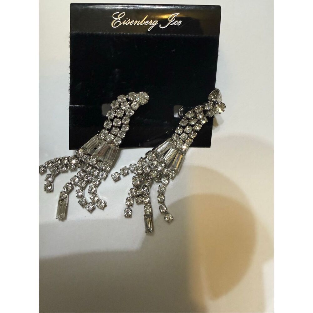 Eisenberg Ice Women's Rhinestone Waterfall Clip-on Chandelier Earrings Clear NWT